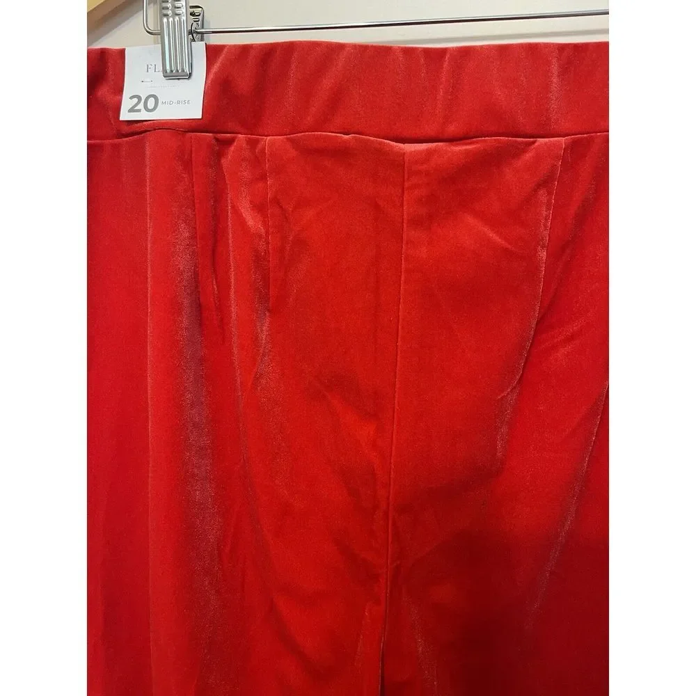 Lane Bryant‎ Velvet Flare Leg Pants Red Pull On Elastic Waist Mid Rise Size 20 - Picture 4 of 9